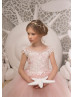 Ivory And Blush Pink Lace Tulle Flower Girl Dress With Horsehair Hem